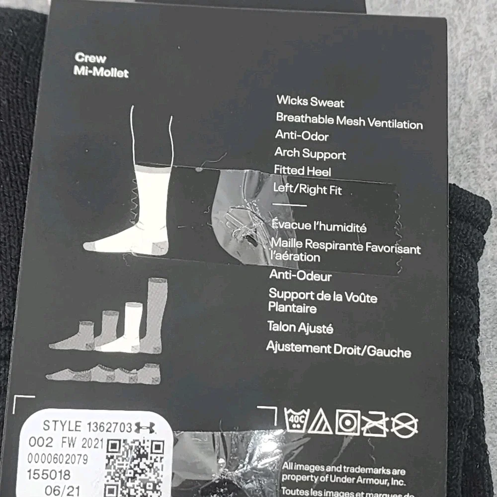 Under Armour Project Rock Socks Mens XL 12-16 Project Playmaker Crew Black Socks